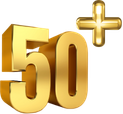 Gold 50+ statistic graphic for events covered